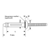 Gesipa Bulb-Tite Shaveable Head Blind Rivet, RV6607-6-8W Blind Rivets; 3/16 Inch, (.187 Inch), (.0
